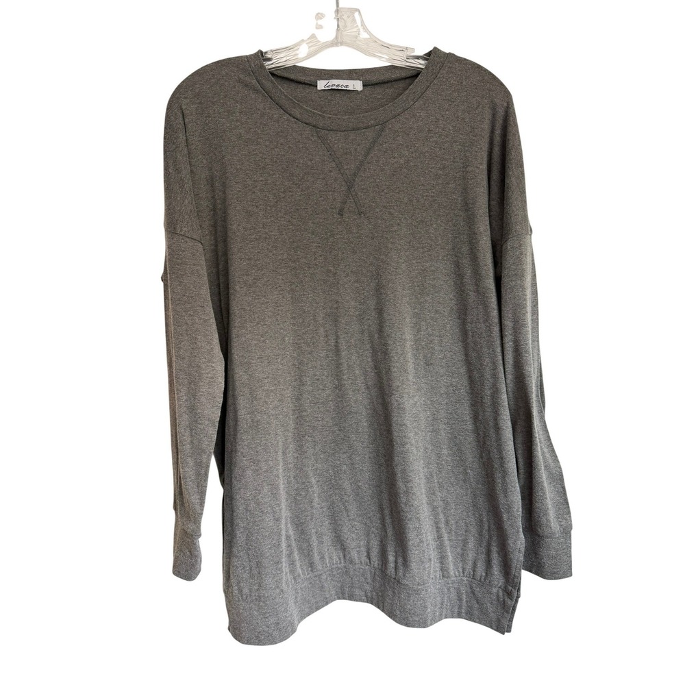 Levaca Wms Large Gray Long Sleeve Tunic Sweatshirt‎ Crew Neck Side Slit Pullover